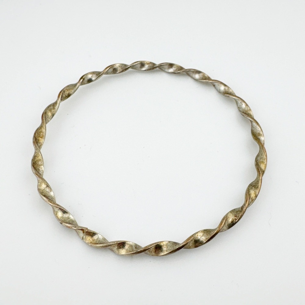 Vintage Twisted Rope Bangle Bracelet Silver Tone Textured Metal